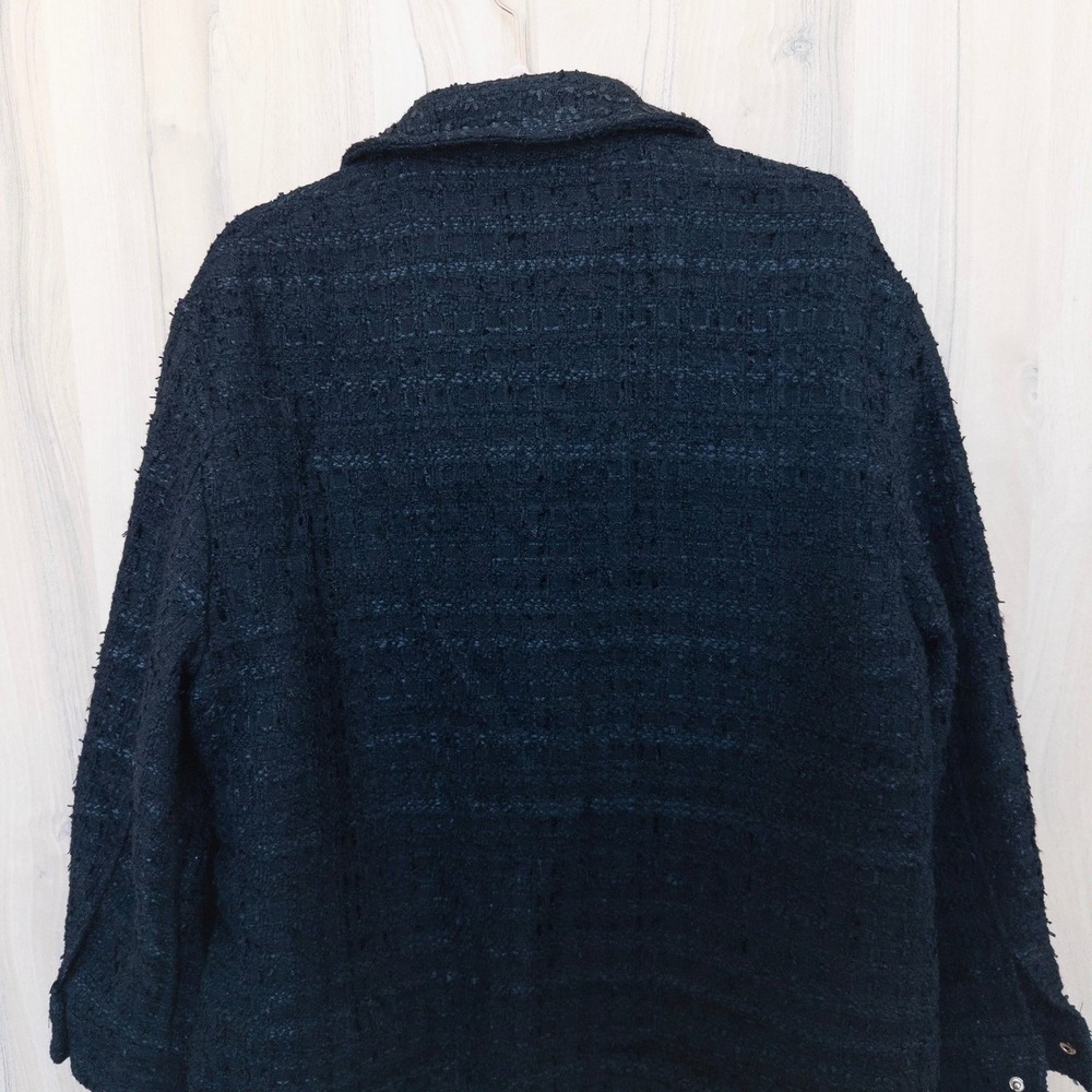 Zara Womens Tweed Shacket S Oversized Black Textured Jacket Preppy Parisian Chic - Picture 7 of 8